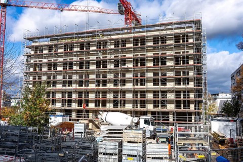 Construction site, residential construction, 50 new, publicly funded rental apartments, catering,