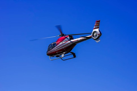 A Eurocopter EC 120B Colibri helicopter, D-HALX registration, during a flight demonstration as part