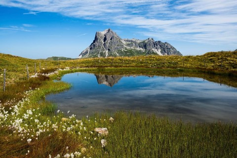 Mountain landscape and picturesque little lake, Saloberkopf, Widderstein, Warth, Bregenzerwald,