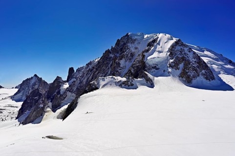 View from the Télécabine Panorama Railway of the Mont Blanc du Tacul mountain, in the foreground