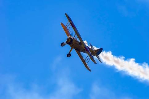 A Boeing PT-17 Stearman biplane, also Boeing Stearman Model 75, with the inscription 399 USNAVY