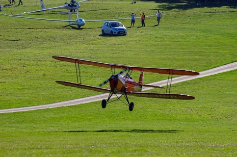 A Stampe-Vertongen SV-4A double-decker registered with HB-UPR during a flight demonstration as part