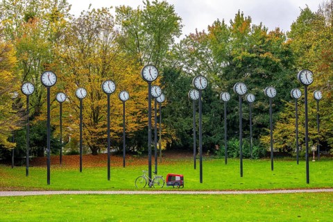 The art installation Zeitfeld in Volksgarten Park in Düsseldorf-Oberbilk, a total of 24 station
