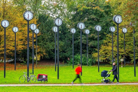 The art installation Zeitfeld in Volksgarten Park in Düsseldorf-Oberbilk, a total of 24 station