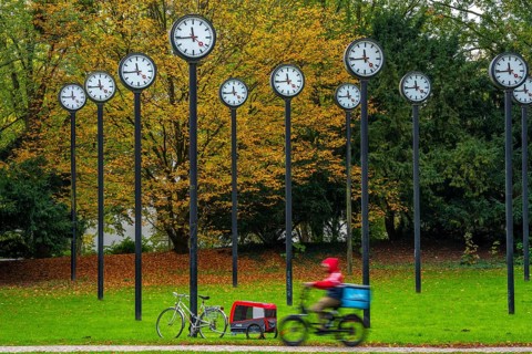 The art installation Zeitfeld in Volksgarten Park in Düsseldorf-Oberbilk, a total of 24 station