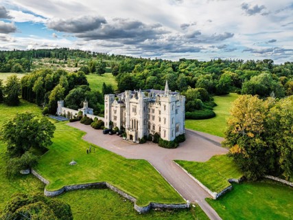 Duns Castle Estate and garden from a dron, Duns, Berwickshire, Scotland, UK