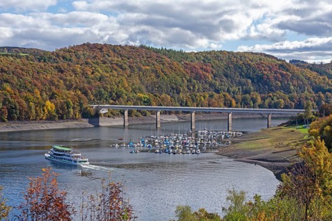Marina, excursion ship, Talbrücke, Sondern, Olpe, Biggesee, Sauerland, North Rhine-Westphalia,