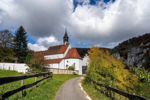Käppeler estate with St. George's Basilica near Thiergarten in the upper Danube Valley, surrounded