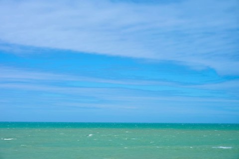 Wide sea under clear blue sky, Tuhawaiki Point Lighthouse or Jack's Point Lighthouse, Scarborough,