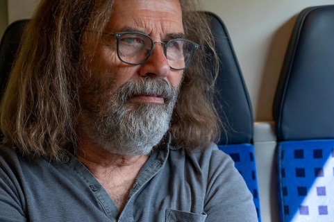 Portrait of man with beard and glasses, Franconia, Bavaria, Germany