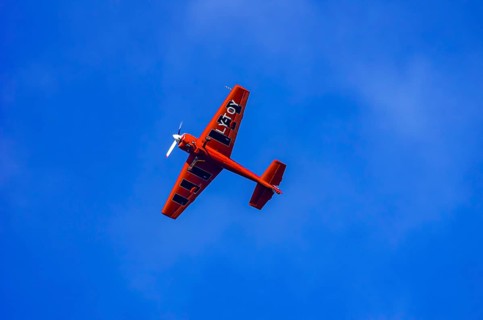 A Soviet Jakovlev Jak-55 sport aircraft with the registration LY-TOY during a flight demonstration
