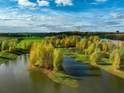 Wesel, Lower Rhine, North Rhine-Westphalia, Germany - autumn on the Lippe, trees with colorful