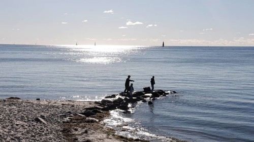 Beach scene on Fehrmannsundstrand in sunny autumn weather, Fehmarn island, 18.10.2025, Fehmarn,