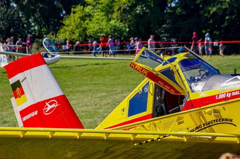 A PZL-106 AR Kruk agricultural aircraft with the registration D-FOAB and the original registration