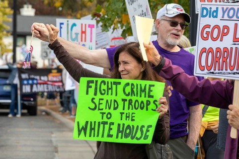 Detroit, Michigan USA - 18 October 2025 - Protesters from Detroit and Grosse Pointe gathered on the
