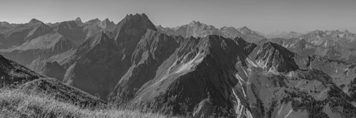Mountain panorama from Laufbacher-Eckweg to Höfats, 2259m, Allgäu Alps, Allgäu, Bavaria, Germany