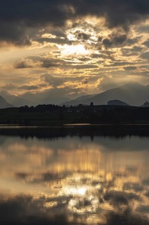 Sunset, Hopfensee, Hopfen am See, near Füssen, Ostallgäu, Allgäu, Bavaria, Germany