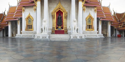 Marble temple, made of Carrara marble, Wat Benchamabopit, back of Ubosot, Buddhist temple in the