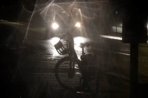 Road traffic at night and poor visibility in a city, autumn, Germany