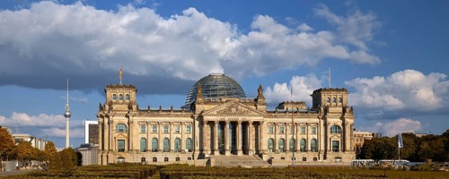 Reichstag, German Bundestag, Republic Square with Berlin TV Tower in the background, Berlin,