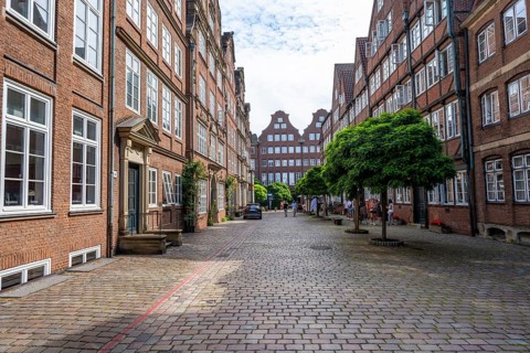 Historic brick buildings in Peterstraße, Komponistenviertel, Neustadt, Hamburg, Germany