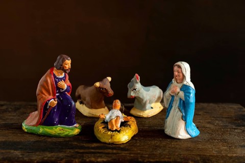 Traditional Provençal terracotta Santons figurines displayed for a crib in France showcasing local