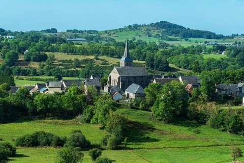 Village of Chastreix in Auvergne Volcanoes Regional Park. Puy de Dome. Auvergne Rhone Alpes. France
