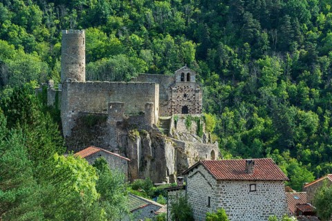 Saint Andre de Chalencon village. Castle and Chapel of Chalencon. Haute Loire. Auvergne Rhone Alpes