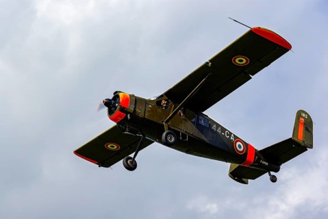 An aircraft of the type Max Holste MH.1521 Broussard with the registration F-GPRN during an air