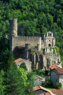 Saint Andre de Chalencon village. Castle and Chapel of Chalencon. Haute Loire. Auvergne Rhone Alpes
