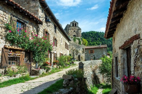 Saint Andre de Chalencon village. Street of Chalencon. Haute Loire. Auvergne Rhone Alpes. France