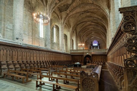Choir stalls and Pope Clement VI tomb Saint Robert Abbey, La Chaise Dieu, Haute Loire, Auvergne
