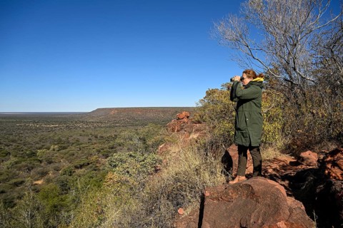 Tourist enjoying the view from Waterberg, Otjozondjupa region, Namibia