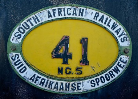 Plaque South African Railways on the historic steam locomotive no. 41 from 1912, manufacturer