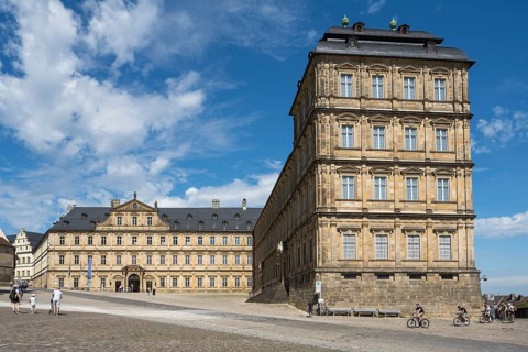 State Library, New Residence, People at the Cathedral Square, UNESCO World Heritage Site, Bamberg,
