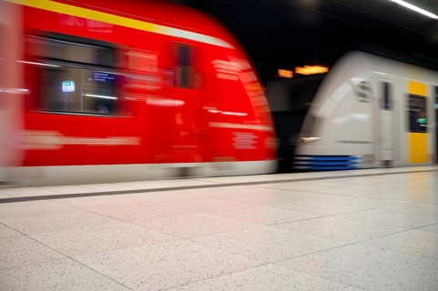 Underground incoming S-Bahn, train, class 420 in traffic red, Generation 2025, platform, stop, city