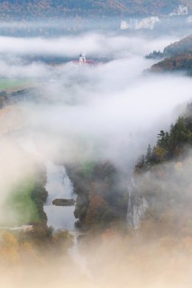 View of Benedictine monastery Beuron, Archabbey of St. Martin, Danube, river, limestone rock, rock