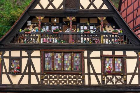 Decorated half-timbered house in the old town centre of Kaysersberg