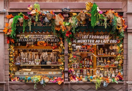 Shop window with regional products from Alsace in Ribeauvillè