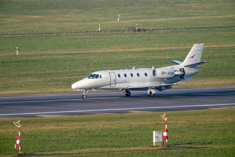Private jet of the type Cessna Citation XLS, of the private airline Vistajet, on the taxiway,