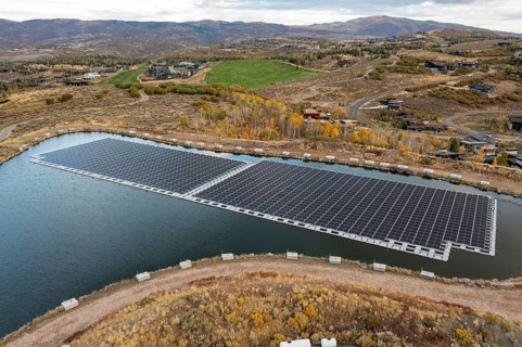 Park City, Utah - Floating solar panels provide power for Mountain Regional Water. The solar array