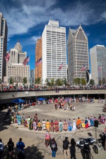 Detroit, Michigan USA - 13 October 2025 - On Indigenous People's Day, Native American tribes held a