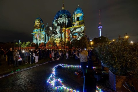 Berlin Cathedral, 21st BERLIN FESTIVAL OF LIGHTS, motto Let's Shine Together, light installations,
