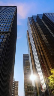 Scenic Toronto financial district skyline in the city downtown near Yonge and King intersection,