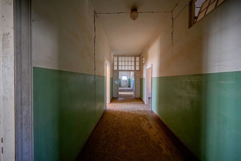 Former hospital full of sand, Kolmanskop, restricted diamond area, Karas region, Namibia