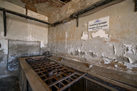 Former ice factory, interior photo, Kolmanskop, restricted diamond area, Karas region, Namibia