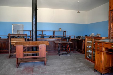 Former shop, interior photo, Kolmanskop, restricted diamond area, Karas region, Namibia