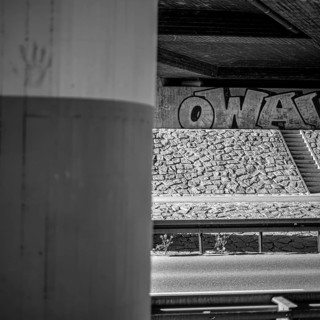 Concrete bridge with graffito in Münsingen on the Swabian Alb, Baden-Württemberg, Germany, for