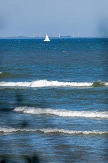 Sailboat, waves, swell, Baltic Sea, Geltinger Birk nature reserve, Nieby, Schleswig-Holstein,