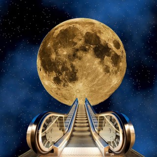 Symbolic image, escalator to the moon, universal promise of AI and AI. All-rounder for the internet